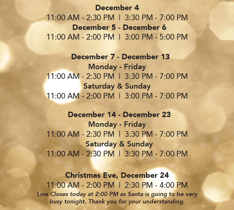 Santa Hours at the Park Royal Shopping Centre West Vancouver
